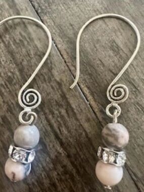 Agate bead drop earrings with rhinestone spacer and Hill Tribe Silver ear wire